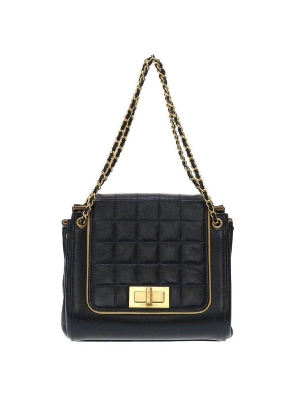 Chanel 255 Chocobar Lambskin Black Gold Hardware Shoulder Bag 0023